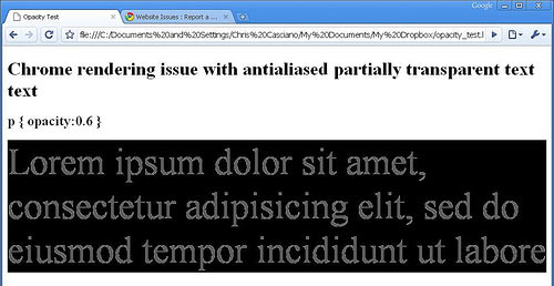 screenshot of opacity bug in Chrome