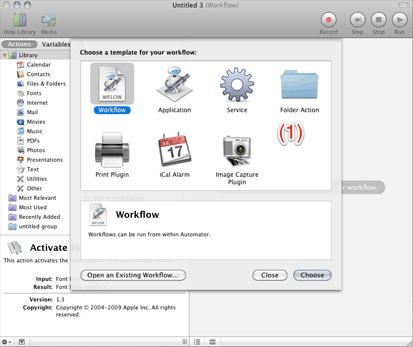 Screenshot of Automator Opening Window