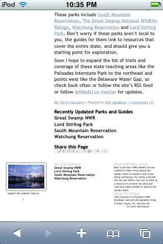 screenshot of Hike New Jersey in Mobile Safari