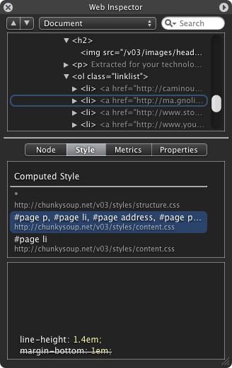 Screenshot of Web Inspector - Ignored rules