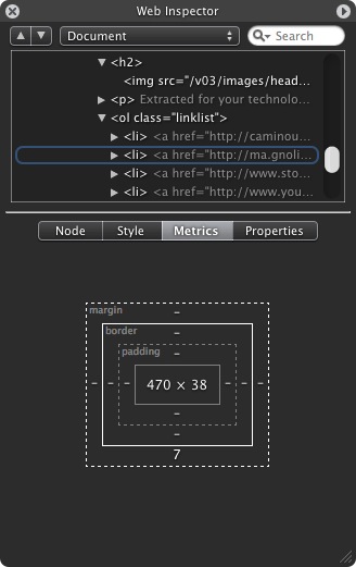 Screenshot of Web Inspector - Metrics